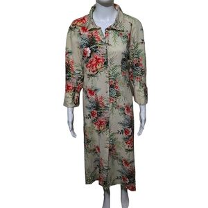 ZARA Linen Floral Button Down ¾ Sleeves Shirt Dress Size XL